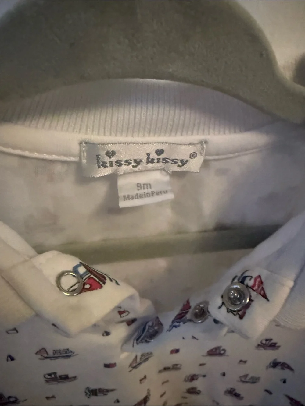 Kissy Kissy White Polo with Red & Blue Nautical Sail Boat Print 9m